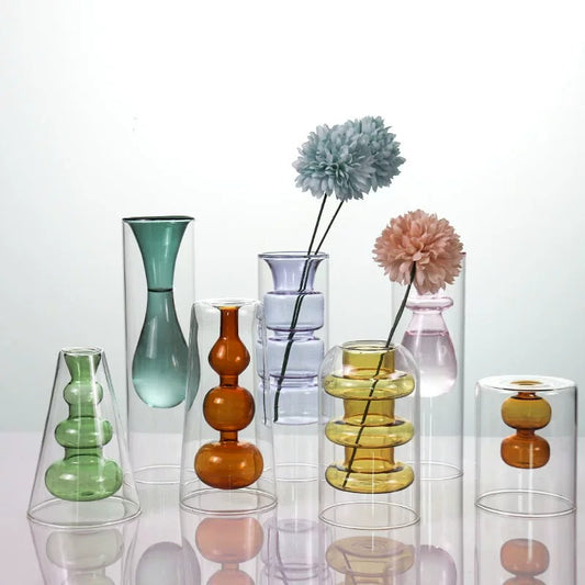 Artistic Transparent Colored Glass Vase