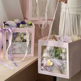 Load image into Gallery viewer, Pink Square Bottom GIft Bag with Window Pack 10