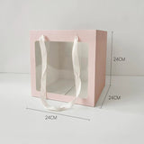 Load image into Gallery viewer, Pink Square Bottom GIft Bag with Window Pack 10