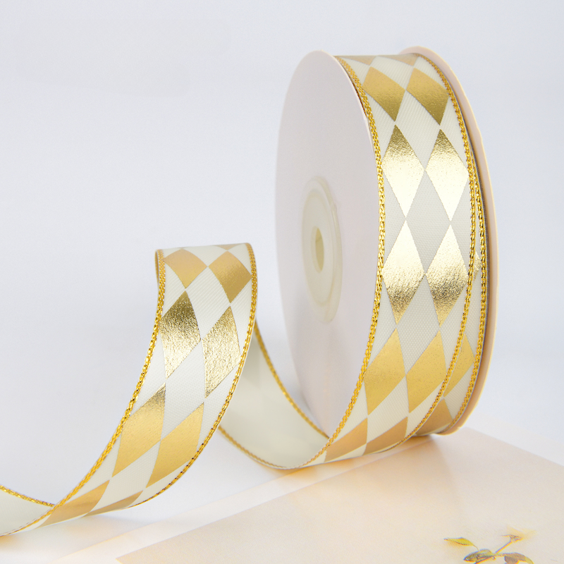 Golden Diamond Printing Satin Ribbon (2.5cmx22Yd)