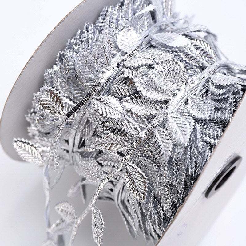 10 Meters Golden Silver Leaf Ribbon for Crafts – Floral Supplies Store