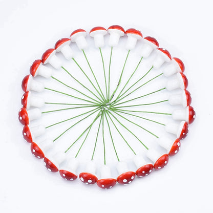 100pcs Red Artificial Mushroom Ornaments with Wire Stems