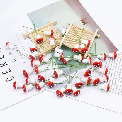100pcs Red Artificial Mushroom Ornaments with Wire Stems