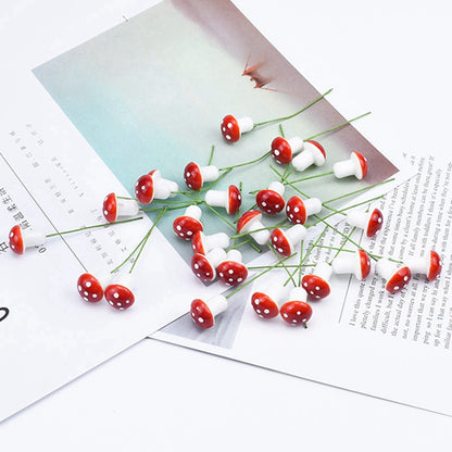 100pcs Red Artificial Mushroom Ornaments with Wire Stems