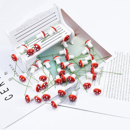 100pcs Red Artificial Mushroom Ornaments with Wire Stems