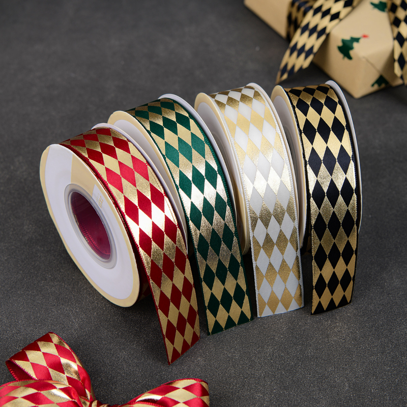 Golden Diamond Printing Satin Ribbon (2.5cmx22Yd)
