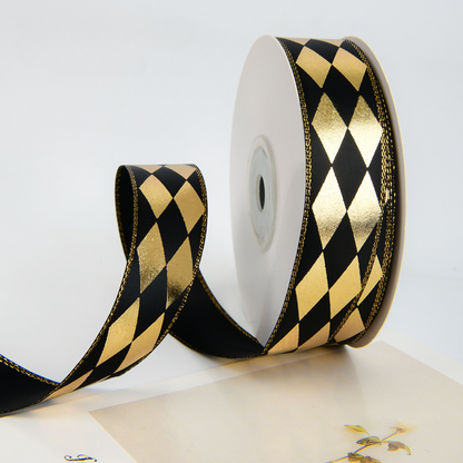 Golden Diamond Printing Satin Ribbon (2.5cmx22Yd)