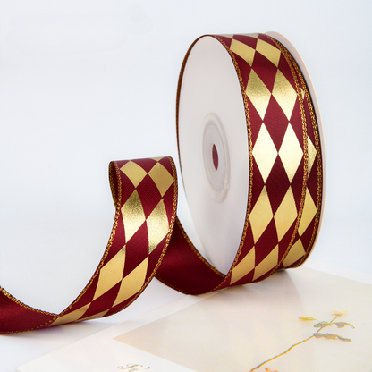 Golden Diamond Printing Satin Ribbon (2.5cmx22Yd)