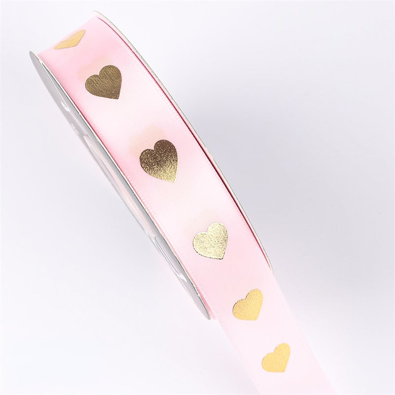 Golden Heart Printing Gift Ribbon (2.5cmx40Yd)