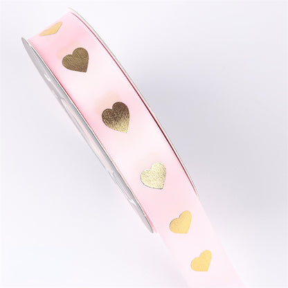 Golden Heart Printing Gift Ribbon (2.5cmx40Yd)