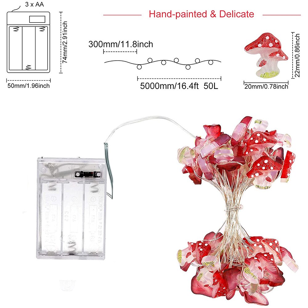 Battery Powered Mushroom LED String Fairy Lights