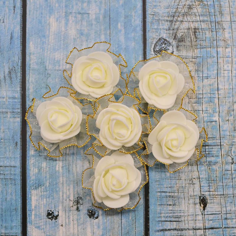 4cm Foam Flower Heads with Gold Edge Pack 20
