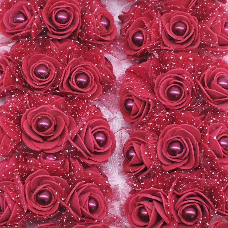 72 roses en mousse de 3 cm avec perles décoratives