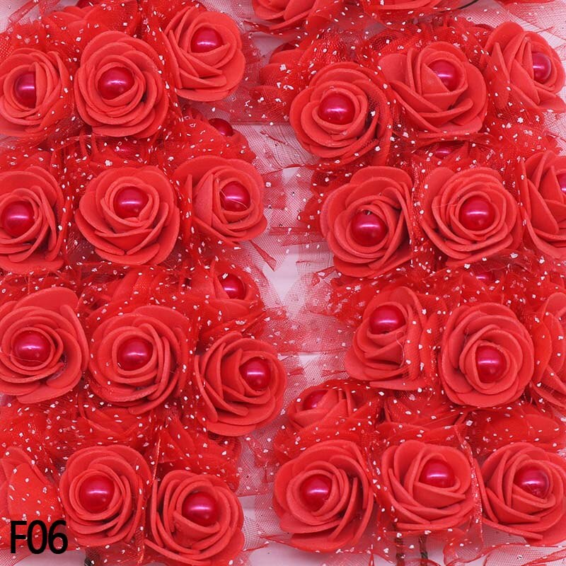 72 roses en mousse de 3 cm avec perles décoratives