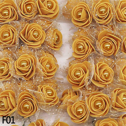 72 roses en mousse de 3 cm avec perles décoratives