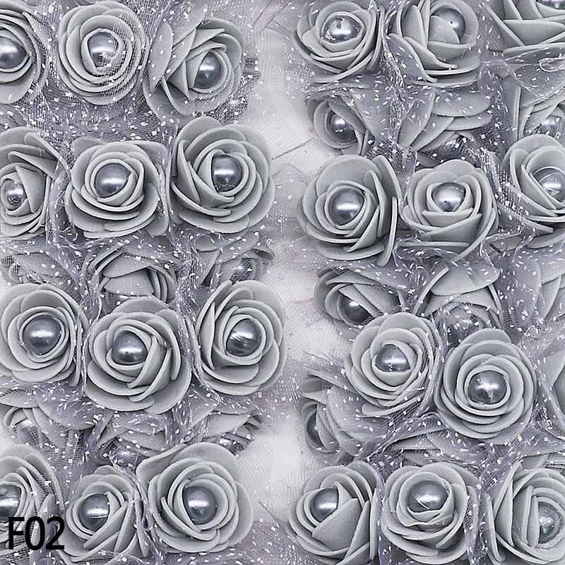 72 roses en mousse de 3 cm avec perles décoratives