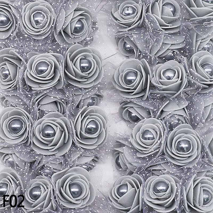 72 roses en mousse de 3 cm avec perles décoratives