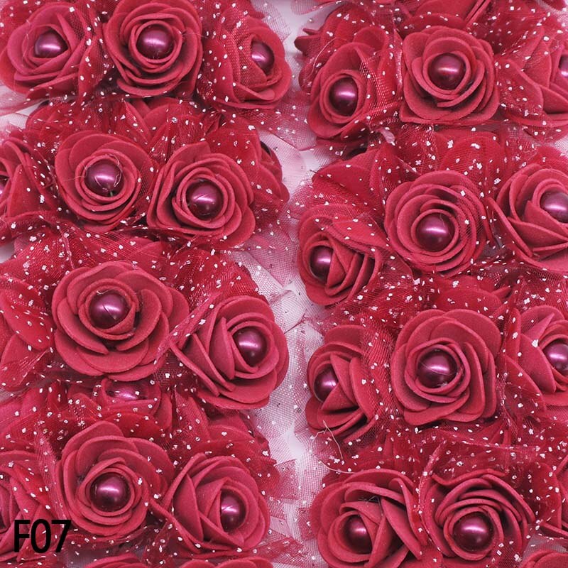 72 roses en mousse de 3 cm avec perles décoratives