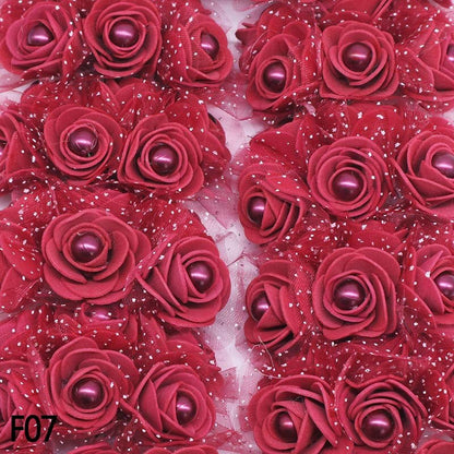 72 roses en mousse de 3 cm avec perles décoratives