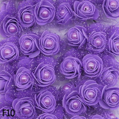 72 roses en mousse de 3 cm avec perles décoratives