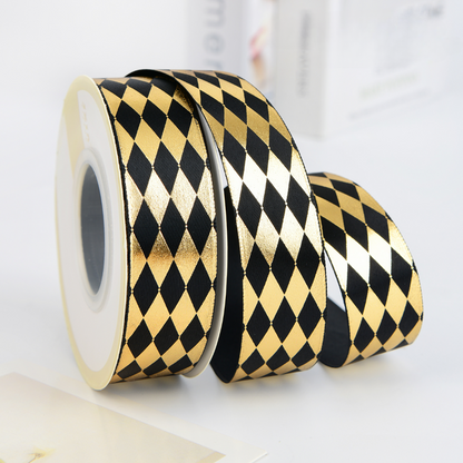 Golden Diamond Printing Satin Ribbon (2.5cmx22Yd)