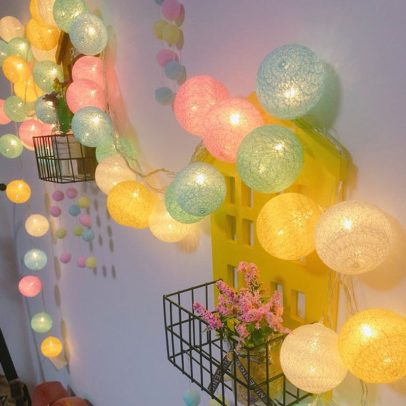 Cotton Ball Garlands Fairy Lights Garland