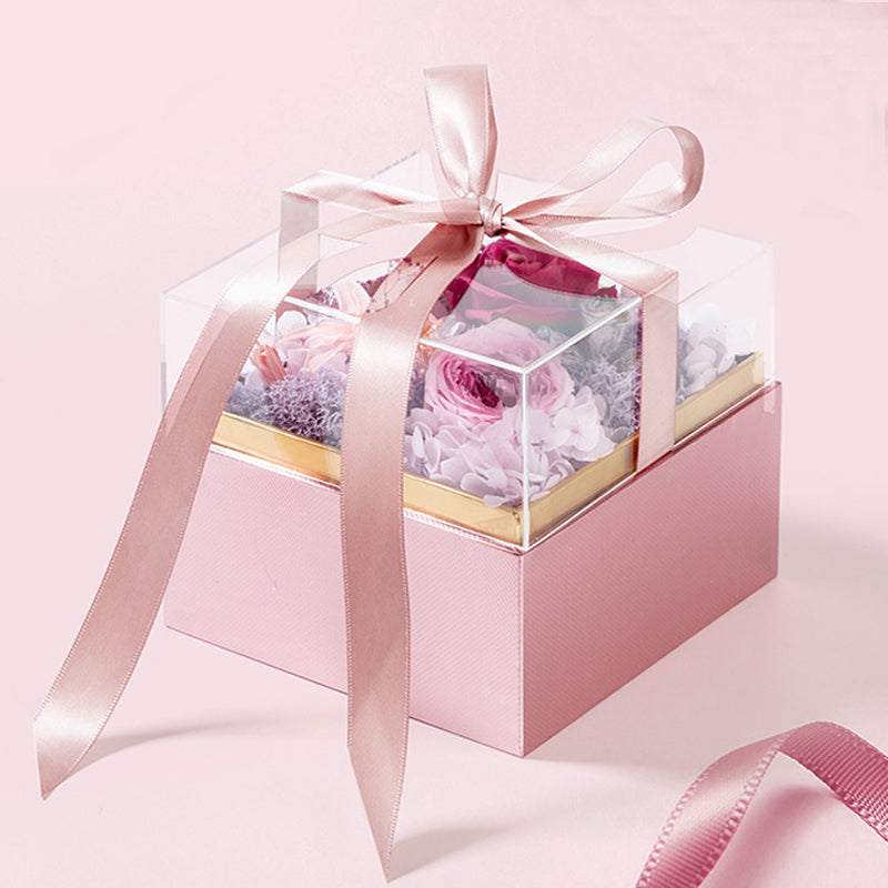 1pc Clear Gift Box With Ribbon & Tag