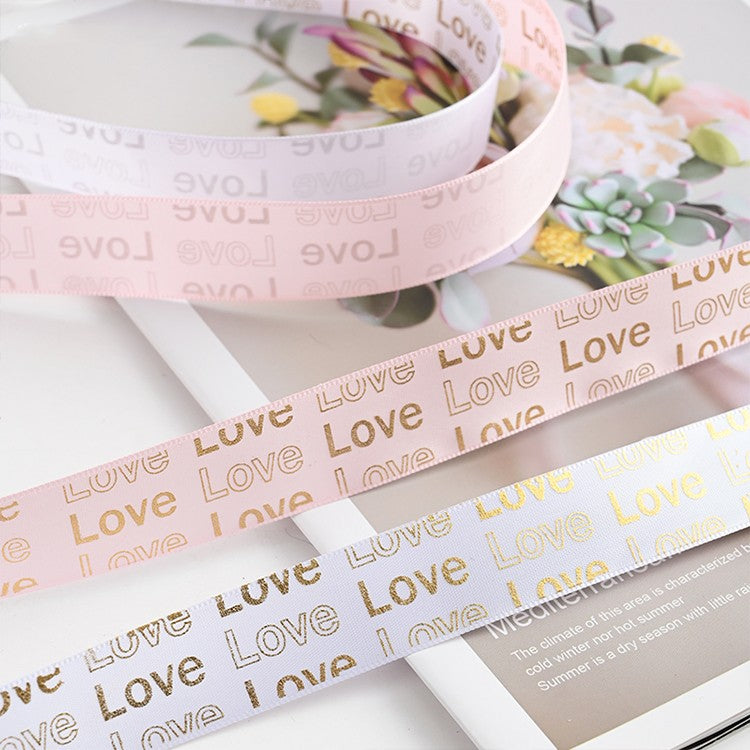 LOVE Printed Gold Satin Ribbon (25mmx40Yd)