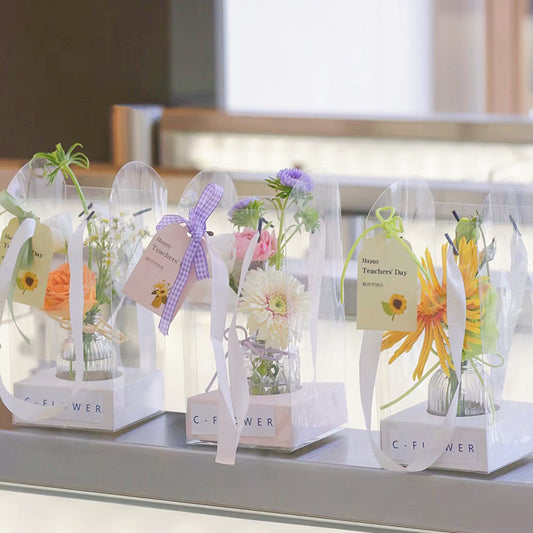 5pcs Square PVC Transparent Flowers Gift Boxes