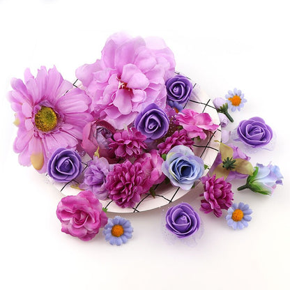 Lot de 50 têtes de fleurs artificielles en soie assorties