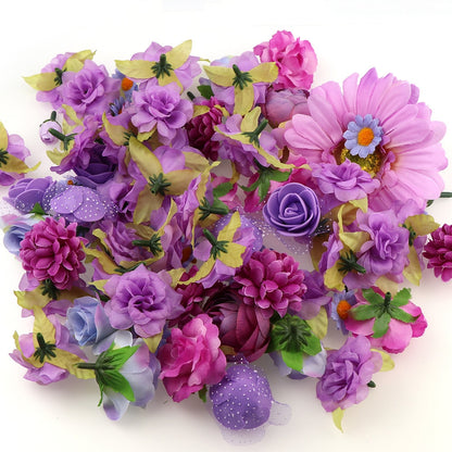 Lot de 50 têtes de fleurs artificielles en soie assorties