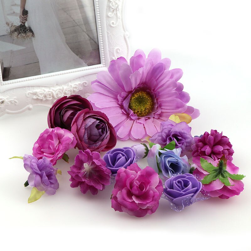 Lot de 50 têtes de fleurs artificielles en soie assorties