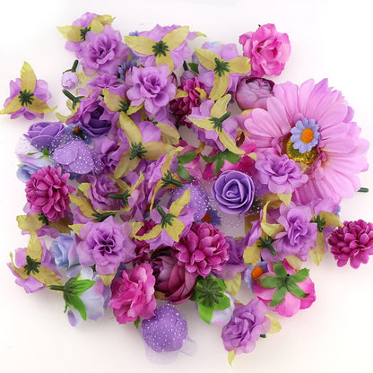 Lot de 50 têtes de fleurs artificielles en soie assorties
