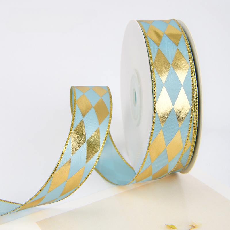 Golden Diamond Printing Satin Ribbon (2.5cmx22Yd)