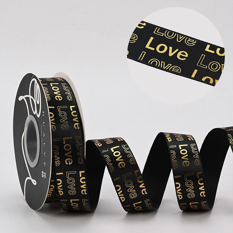 LOVE Printed Gold Satin Ribbon (25mmx40Yd)