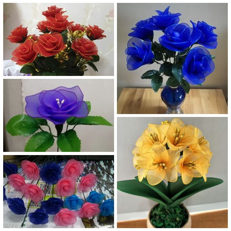 10 rouleaux de tissu en nylon extensible pour la création de fleurs en bas DIY