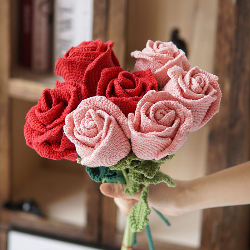 5Pcs Finished Crochet Rose Bouquet