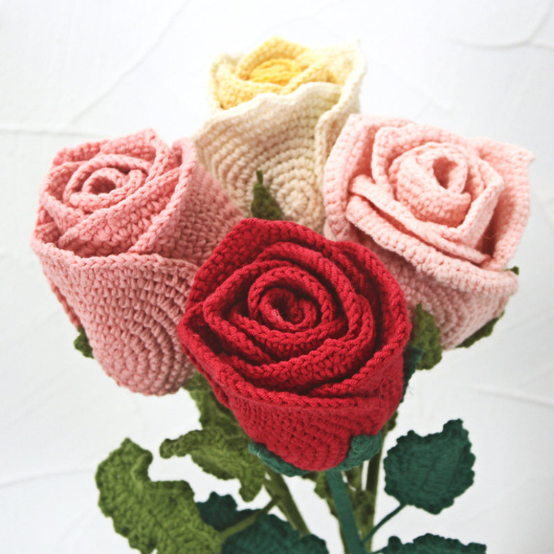 5Pcs Finished Crochet Rose Bouquet