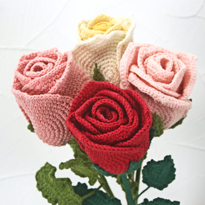 5Pcs Finished Crochet Rose Bouquet
