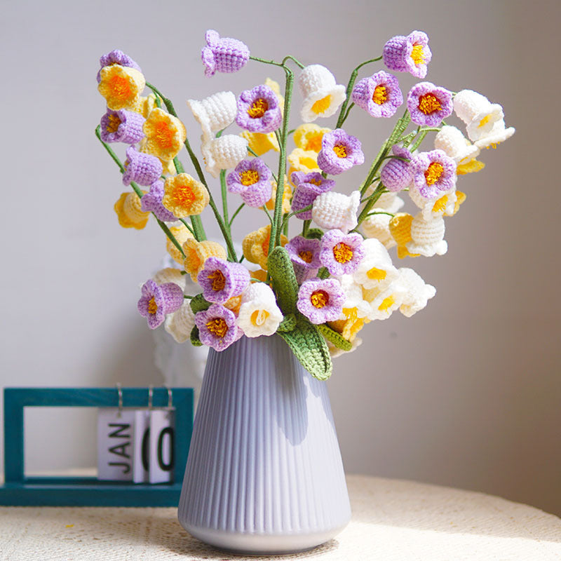 lily of the valley flower arrangements 5pcs Finished Crochet Lily of The Valley Bouquet Yarn Knitting Artificial Flower