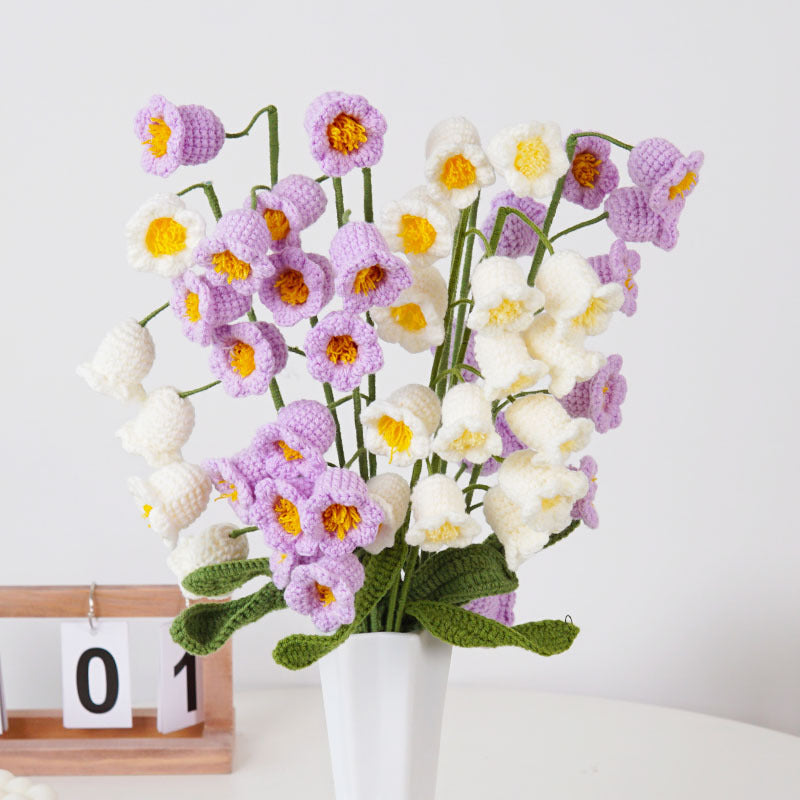 lily artificial flower arrangements 5pcs Finished Crochet Lily of The Valley Bouquet Yarn Knitting Artific – Floral Supplies Store