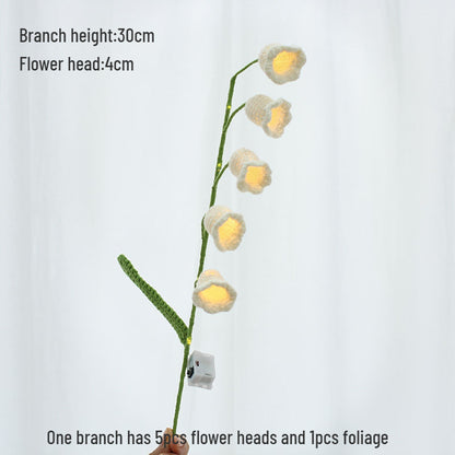5pcs Finished Crochet Lily of The Valley with LED Fairy Lights Knitting Artificial Flower