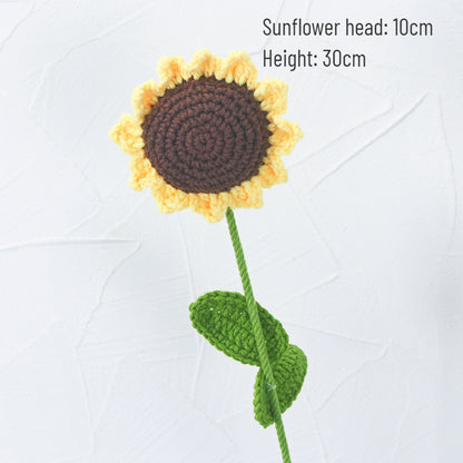 5pcs Finished Crochet Sunflower Branches Cotton Yarn Knitting Artificial Flower