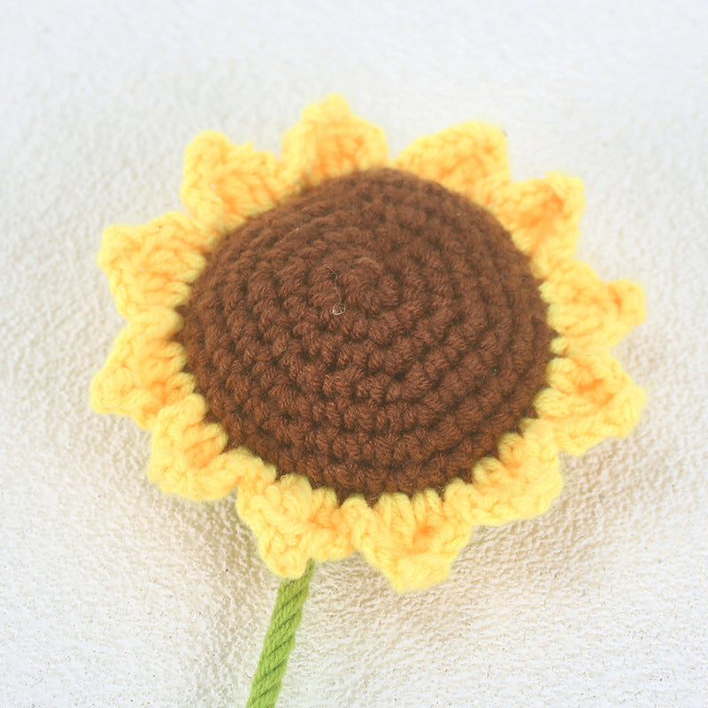 5pcs Finished Crochet Sunflower Branches Cotton Yarn Knitting Artificial Flower