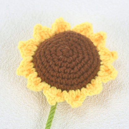 5pcs Finished Crochet Sunflower Branches Cotton Yarn Knitting Artificial Flower