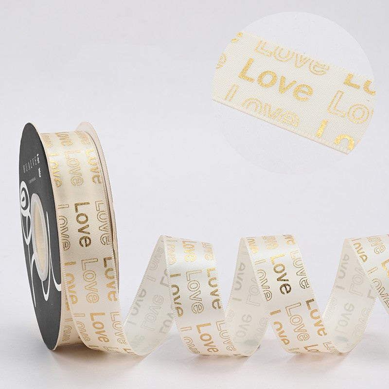 LOVE Printed Gold Satin Ribbon (25mmx40Yd)