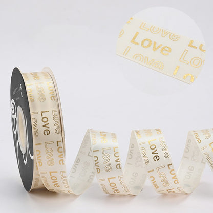 LOVE Printed Gold Satin Ribbon (25mmx40Yd)
