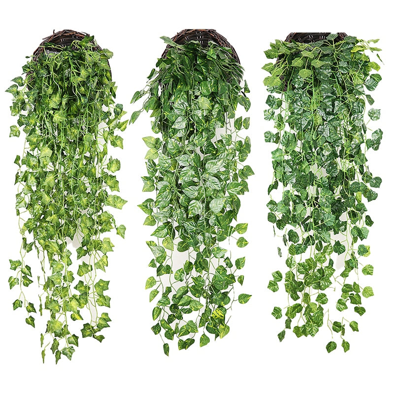 Green Silk Hanging Vines Artificial Plants Home Decor Fake Leaf