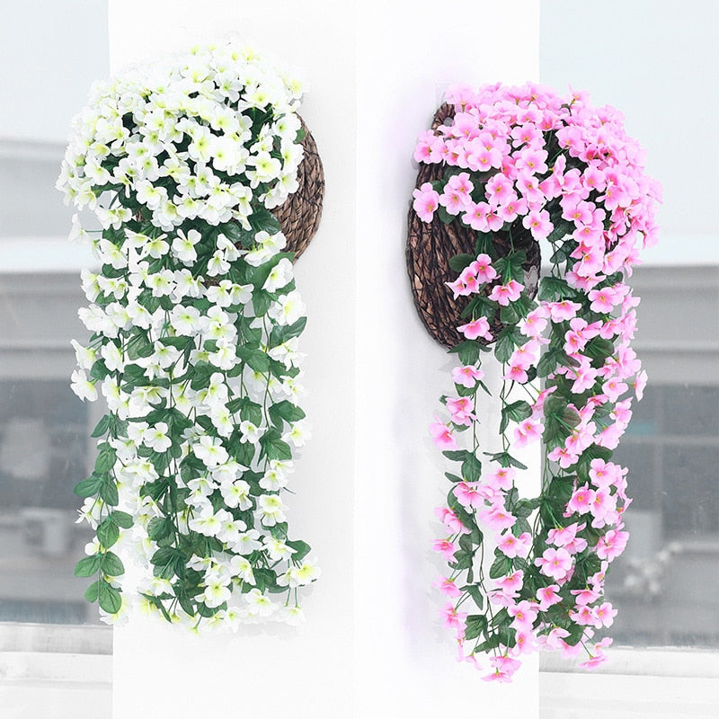 silk hanging plant Artificial Wall Hanging Basket Flowers