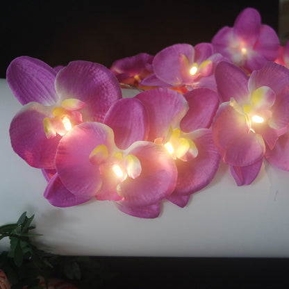 Artificial Butterfly Orchid Garland LED Light String 6.4FT 20LEDS